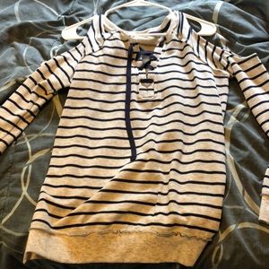 Navy stripe cold shoulder top